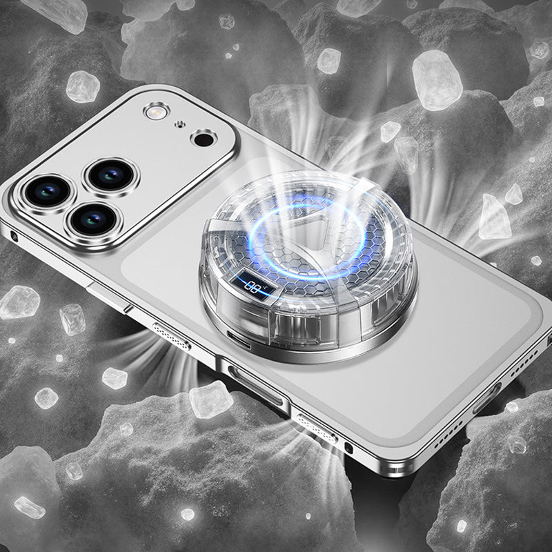 iPhone-Hülle mit blankem Metallrahmen, Wärmeableitungsfunktion und Seepferdchen-Schnalle