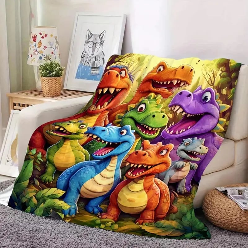 🎄 Weihnachtsgeschenk 🎁 Niedliche, lächelnde Dinosaurier-Flanelldecke mit hochauflösendem Digitaldruck