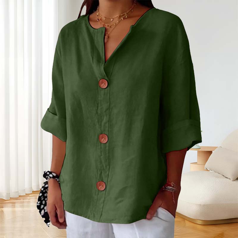 🎀Løs skjorte i bomull og lin med knappelukking