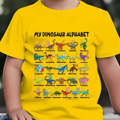 🔥Kinder-T-Shirt mit Dinosaurier- und Alphabetdruck