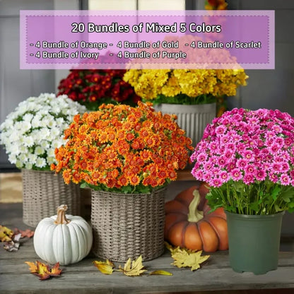 💥Siste dag! Kun 26 NOK per stk – Kunstige utendørsblomster “Sunset Mums” – UV-bestandige, vanntette og vindtette