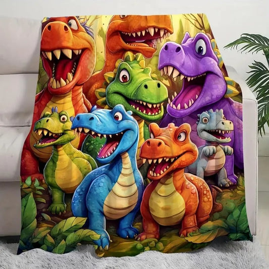 🎄 Weihnachtsgeschenk 🎁 Niedliche, lächelnde Dinosaurier-Flanelldecke mit hochauflösendem Digitaldruck