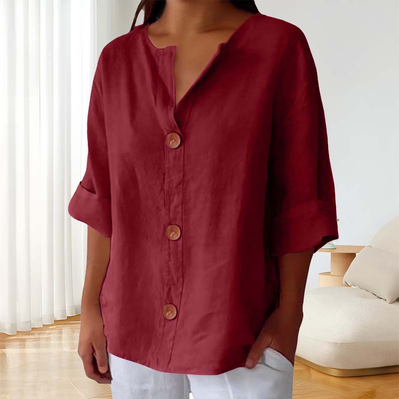 🎀Løs skjorte i bomull og lin med knappelukking