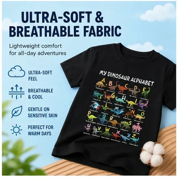 🔥Kinder-T-Shirt mit Dinosaurier- und Alphabetdruck