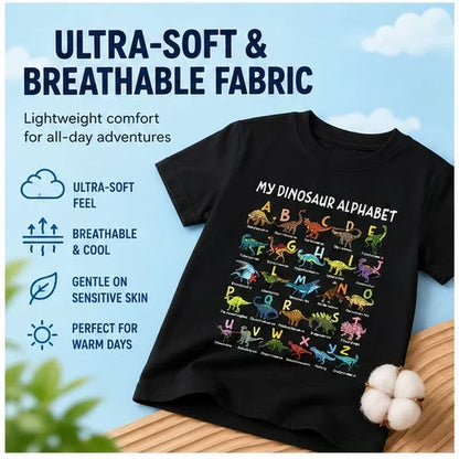 🔥Kinder-T-Shirt mit Dinosaurier- und Alphabetdruck