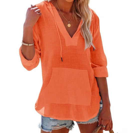 Strandkjole med V-hals og hette for kvinner