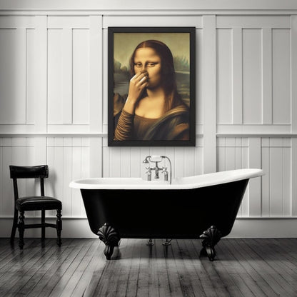 Imitasjon Mona Lisa kunstdekorasjon, morsom vintage toalett humor romdekor