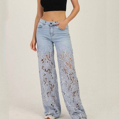 Dameblonde patchwork hule jeans/blonde patchwork hule jeans for kvinner