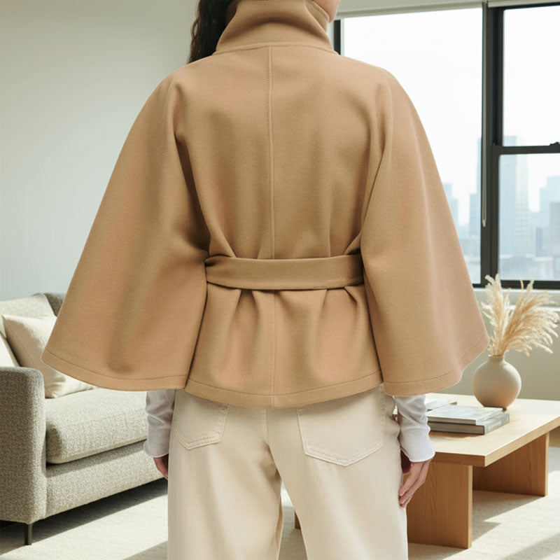 💥Høstsalg💥🧥Moteriktig ensfarget kåpe med ståkrage og belte🍂