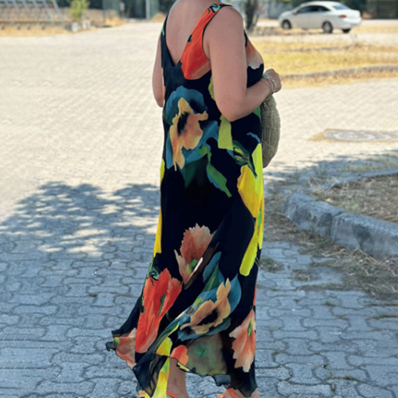 💃Maxikjole med blomstertrykk og brede stropper🌸