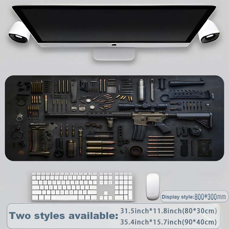 Kule militære våpendeler, stor musematte for spilling, stilig skrivebordsbeskytter med sklisikker gummi, flere størrelser for bærbar PC og stasjonær datamaskin