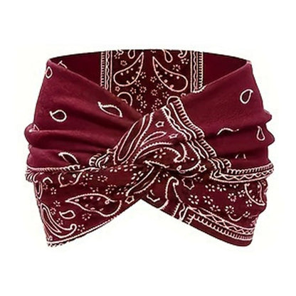Hårbånd i bohemsk stil med paisley-trykk, bredt elastisk hårbånd