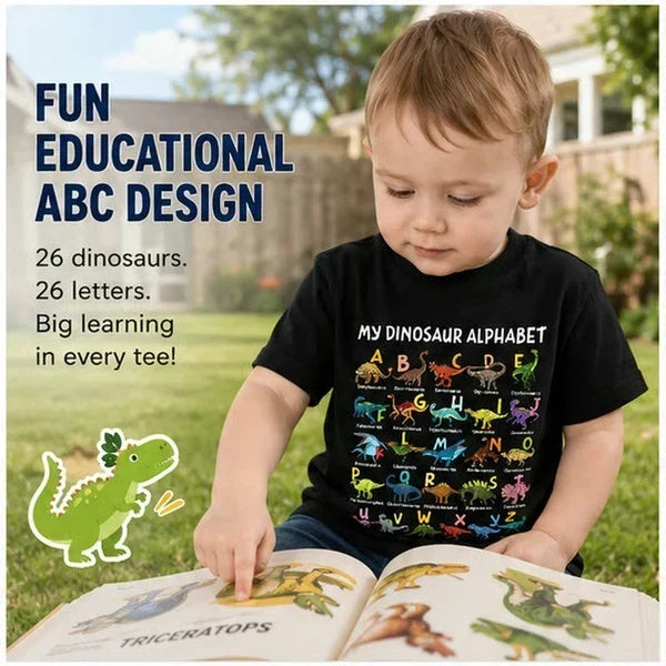 🔥Kinder-T-Shirt mit Dinosaurier- und Alphabetdruck