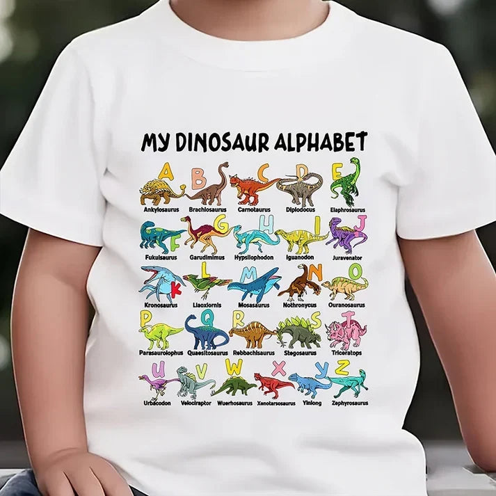 🔥Kinder-T-Shirt mit Dinosaurier- und Alphabetdruck