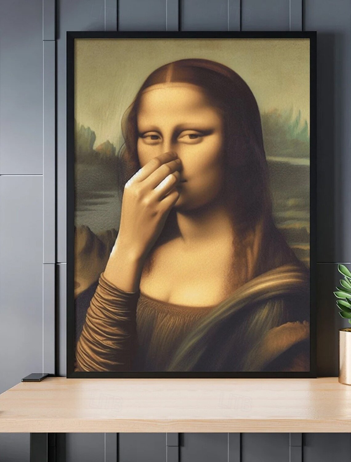 Imitasjon Mona Lisa kunstdekorasjon, morsom vintage toalett humor romdekor