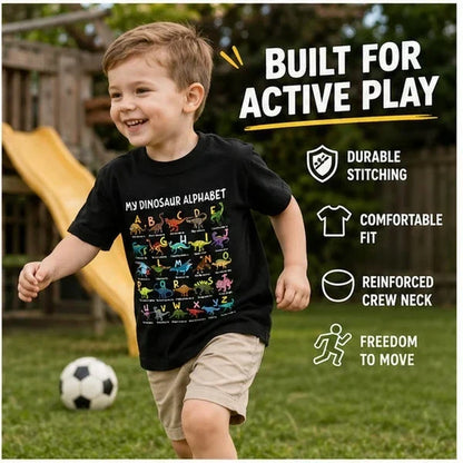 🔥Kinder-T-Shirt mit Dinosaurier- und Alphabetdruck