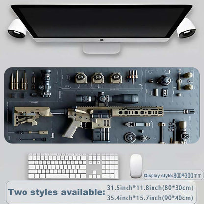 Kule militære våpendeler, stor musematte for spilling, stilig skrivebordsbeskytter med sklisikker gummi, flere størrelser for bærbar PC og stasjonær datamaskin