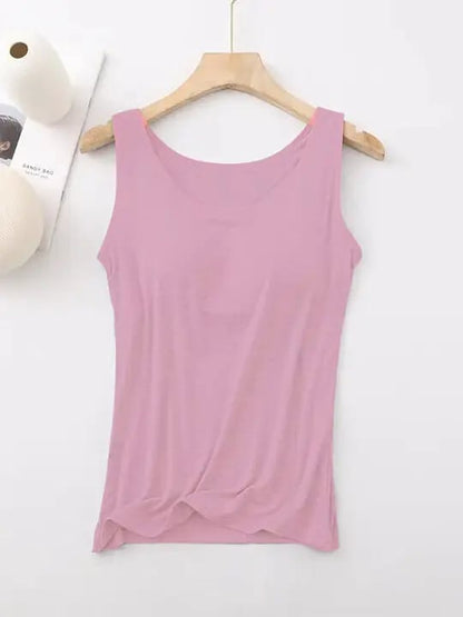 Damesinglet med innebygd BH, ermeløs, avslappet, enkel, rund hals, vanlig