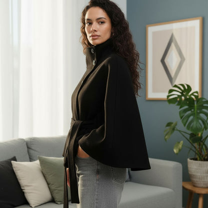 💥Høstsalg💥🧥Moteriktig ensfarget kåpe med ståkrage og belte🍂