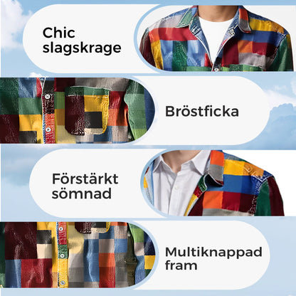 ✈️2 STK = GRATIS FRAKT✈️Unisex enkel langermet skjorte i regnbuefarger, rutete vintage-trykk med slag og lommer