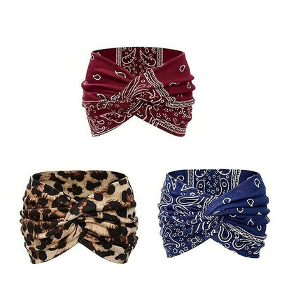 Hårbånd i bohemsk stil med paisley-trykk, bredt elastisk hårbånd