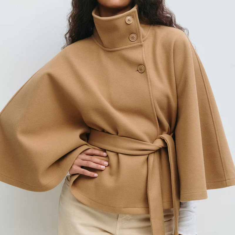 💥Høstsalg💥🧥Moteriktig ensfarget kåpe med ståkrage og belte🍂