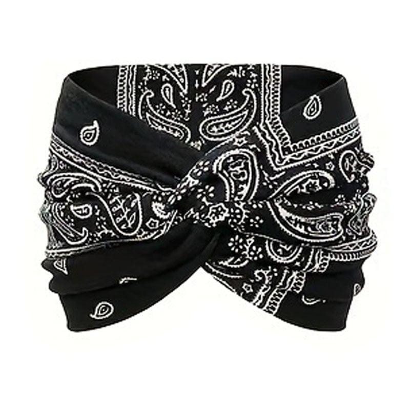 Hårbånd i bohemsk stil med paisley-trykk, bredt elastisk hårbånd