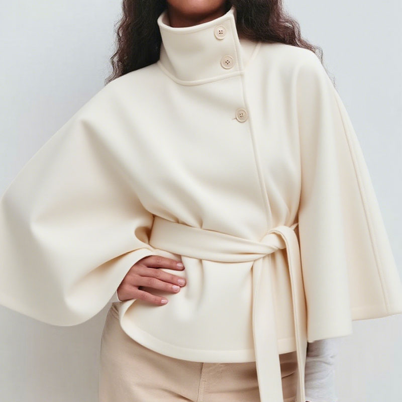 💥Høstsalg💥🧥Moteriktig ensfarget kåpe med ståkrage og belte🍂