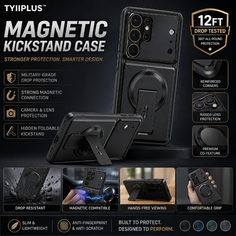 Magnetisches Kickstand-Case für die S-Serie – Stoßfestes schlankes Case mit Kameraschutz und verstecktem Ständer