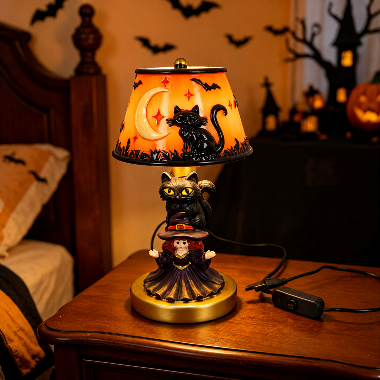 ?Spooky Glow Tiffany Lamp Pumpkin Ghost Bat Halloween Desk Light