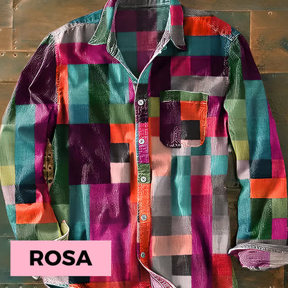 ✈️2 STK = GRATIS FRAKT✈️Unisex enkel langermet skjorte i regnbuefarger, rutete vintage-trykk med slag og lommer