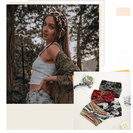 Hårbånd i bohemsk stil med paisley-trykk, bredt elastisk hårbånd