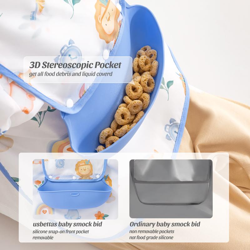 👶Baby langermet smekke med silikonlomme🍽️