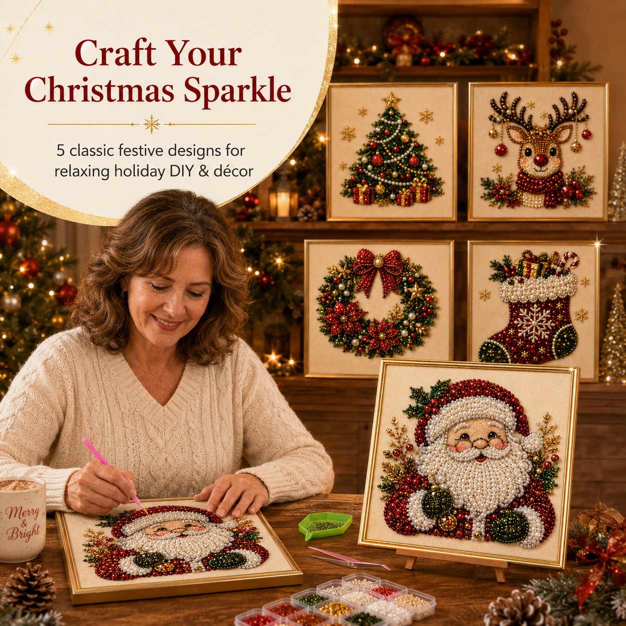 🧘Entspannend und anfängerfreundlich – 🎨💎DIY-Diamantmalerei-Set mit Weihnachtsperlen
