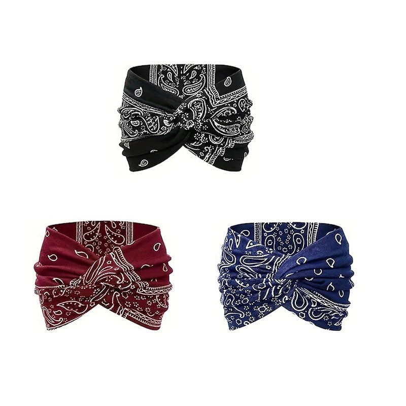 Hårbånd i bohemsk stil med paisley-trykk, bredt elastisk hårbånd