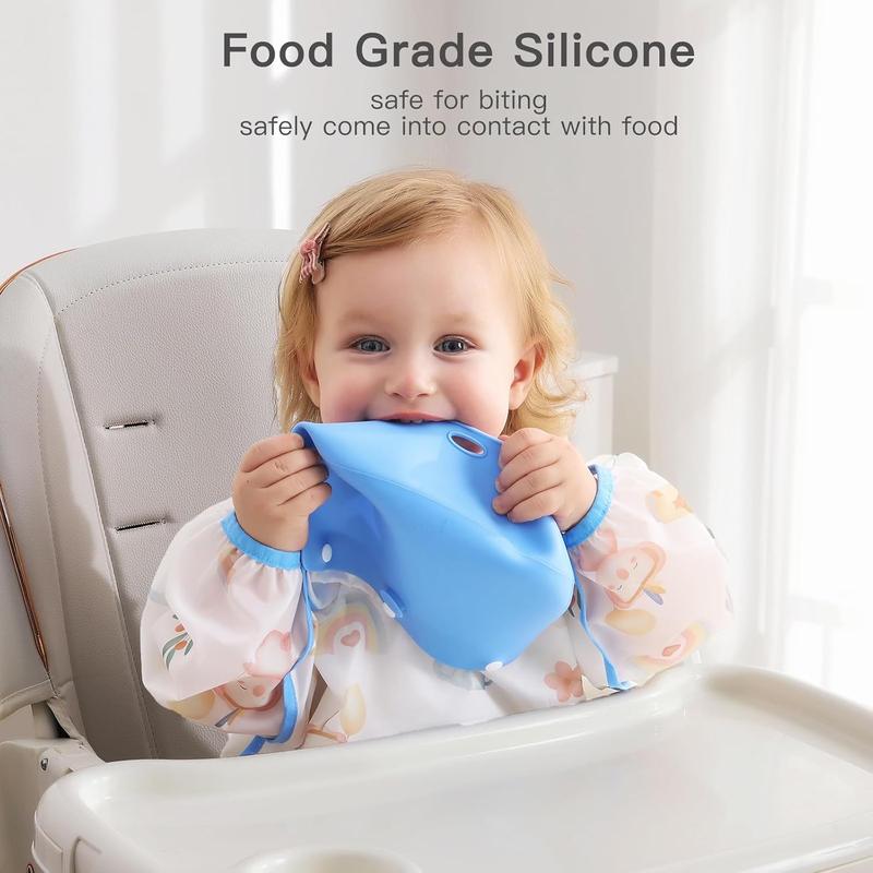 👶Baby langermet smekke med silikonlomme🍽️