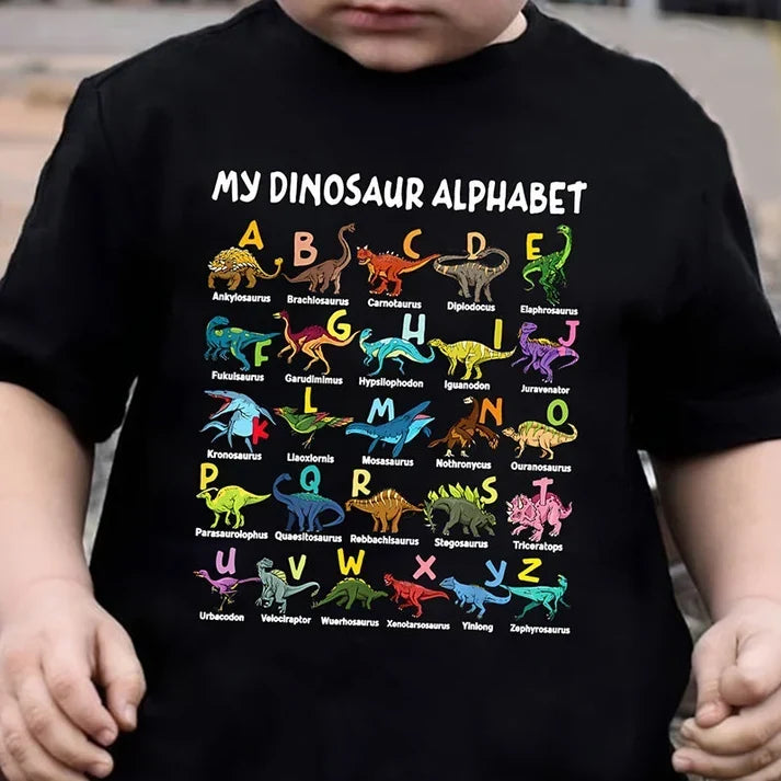 🔥Kinder-T-Shirt mit Dinosaurier- und Alphabetdruck