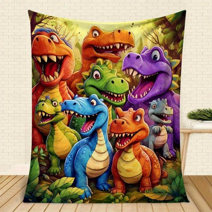 🎄 Weihnachtsgeschenk 🎁 Niedliche, lächelnde Dinosaurier-Flanelldecke mit hochauflösendem Digitaldruck