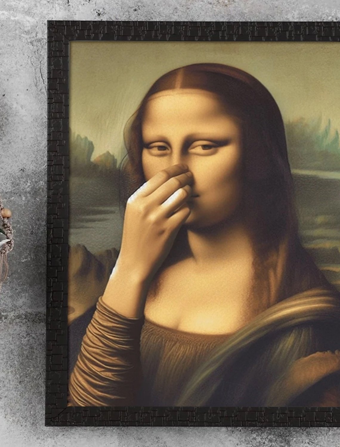 Imitasjon Mona Lisa kunstdekorasjon, morsom vintage toalett humor romdekor