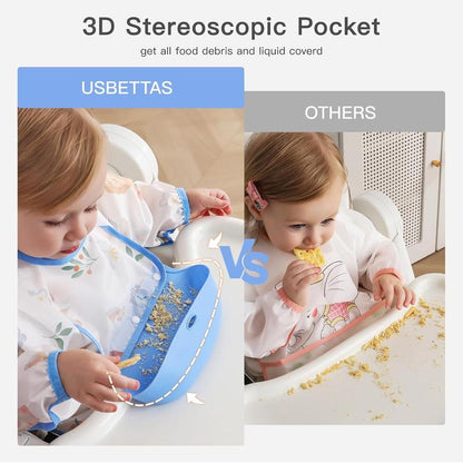 👶Baby langermet smekke med silikonlomme🍽️