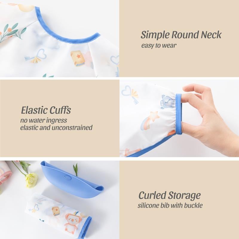 👶Baby langermet smekke med silikonlomme🍽️