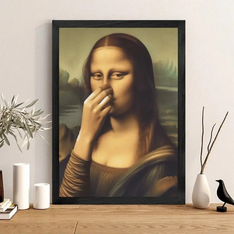 Imitasjon Mona Lisa kunstdekorasjon, morsom vintage toalett humor romdekor