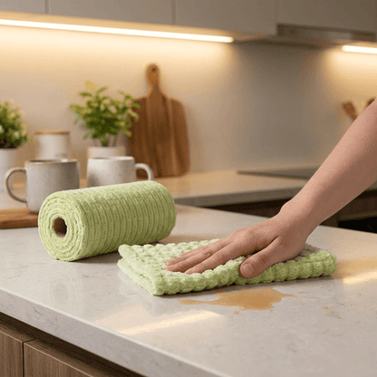 Absorbierendes und fusselfreies Haushaltstuch: nimmt Ölflecken schnell auf.