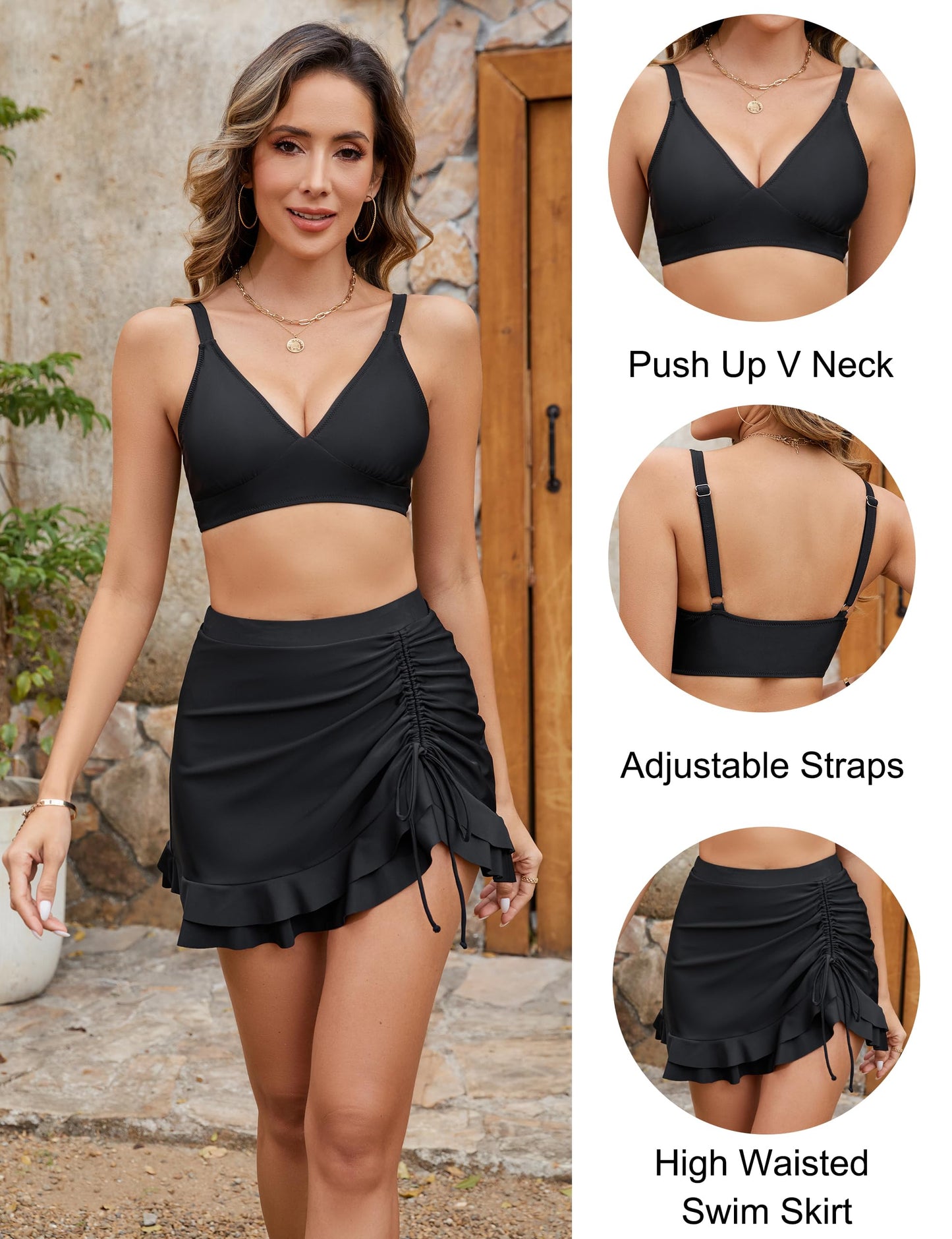 👙Bikinisett med høy midje og magekontroll til dame i gingham-kvalitet