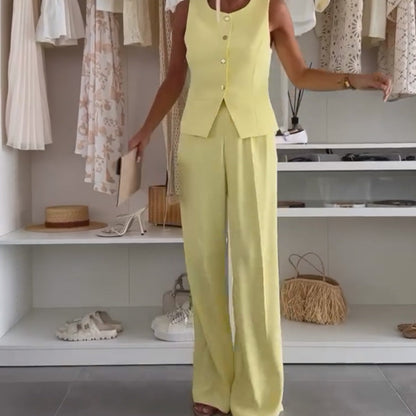 🌸Sommerkupp 49 % RABATT🌸Sett med ermeløs topp og lange bukser til dame