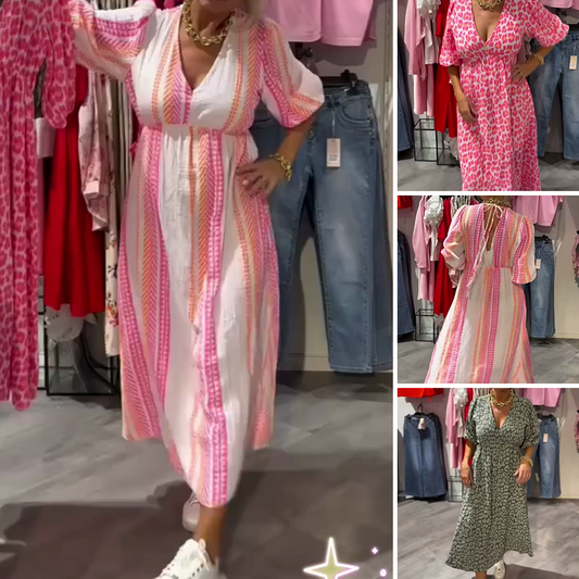 ✈️Kjøp 2 - Gratis frakt🔥Sesongsalg - 49 % rabatt✨🔥Damekjole med trykk og V-hals