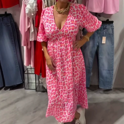 ✈️Kjøp 2 - Gratis frakt🔥Sesongsalg - 49 % rabatt✨🔥Damekjole med trykk og V-hals