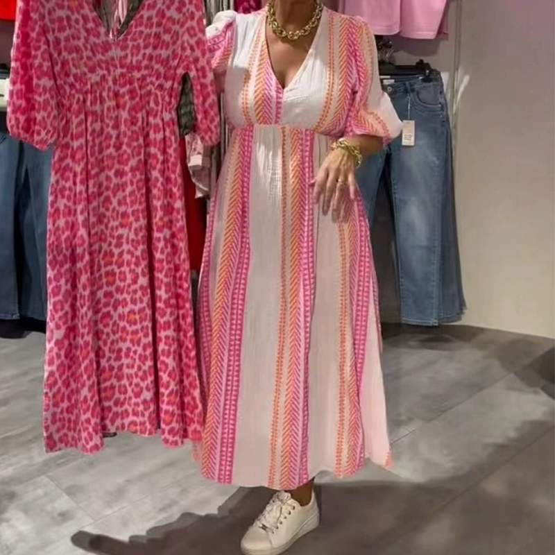 ✈️Kjøp 2 - Gratis frakt🔥Sesongsalg - 49 % rabatt✨🔥Damekjole med trykk og V-hals