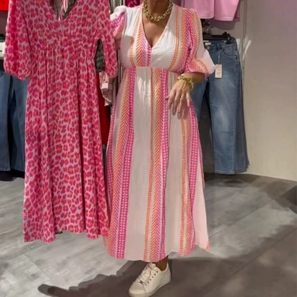 ✈️Kjøp 2 - Gratis frakt🔥Sesongsalg - 49 % rabatt✨🔥Damekjole med trykk og V-hals