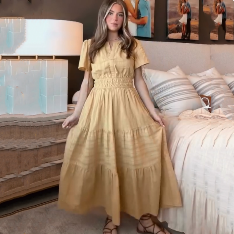 🔥Hot Salg 49% rabatt👗Uformelle sommerkjoler med korte ermer og V-hals for kvinner